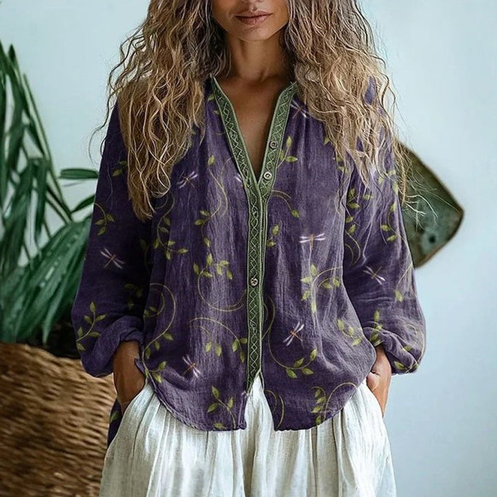 Soriel | Vintage Blouse with Leaf Print