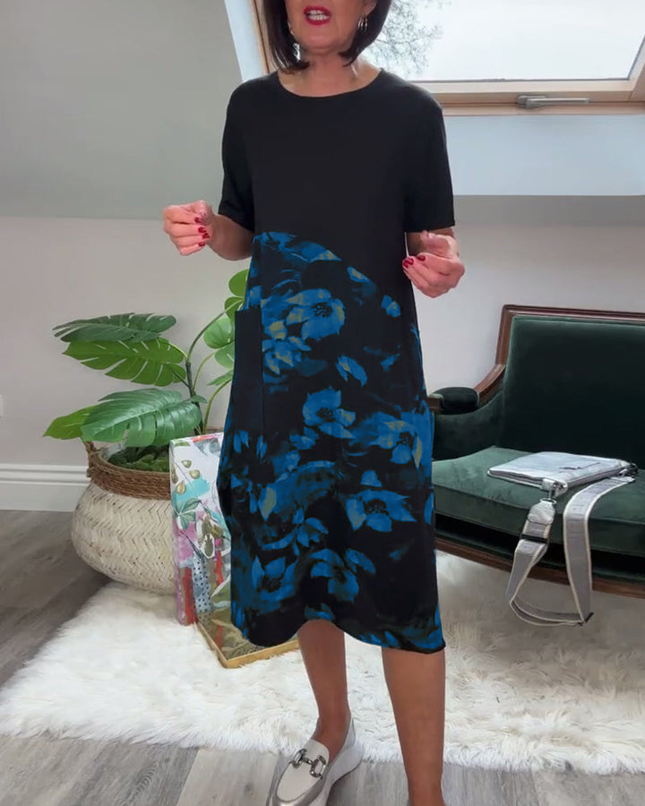 Alexa | Floral Patchwork Round-Neck Dress
