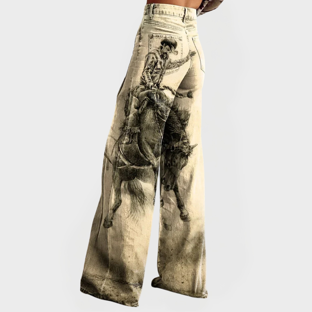 Rowena | Equestrian Print Wide-Leg Jeans