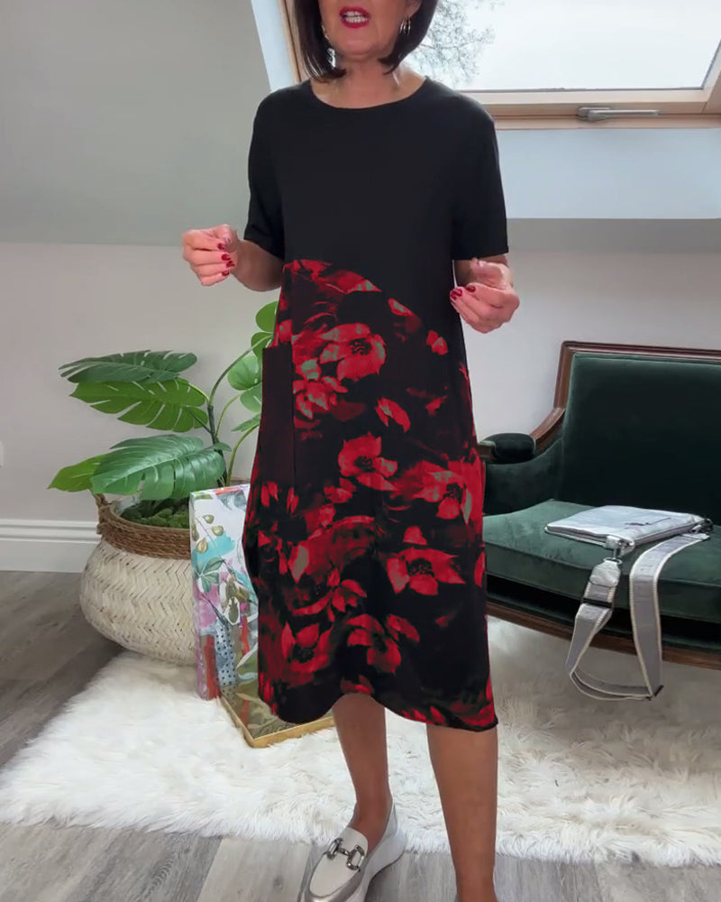 Alexa | Floral Patchwork Round-Neck Dress