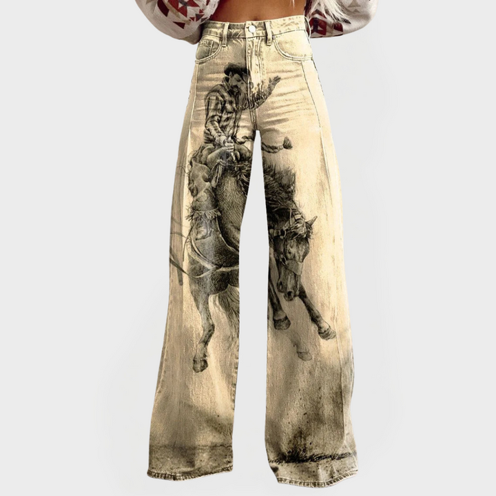 Rowena | Equestrian Print Wide-Leg Jeans