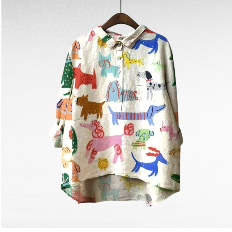 Tivor | Elegant Blouse with Dog Pattern