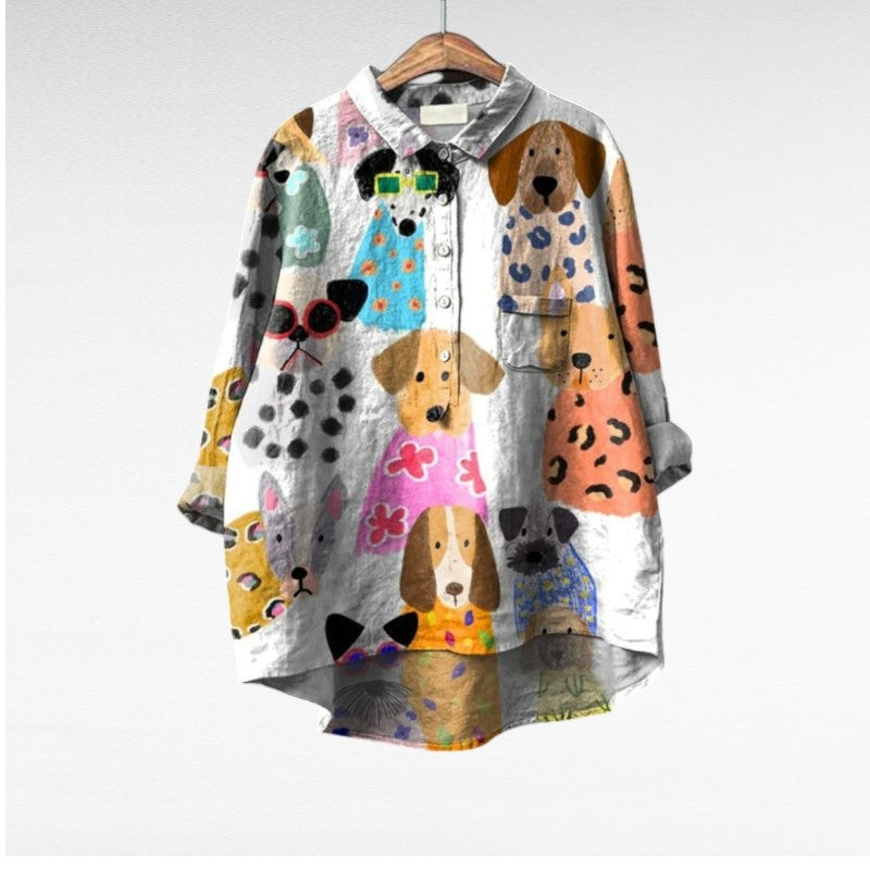 Tivor | Elegant Blouse with Dog Pattern