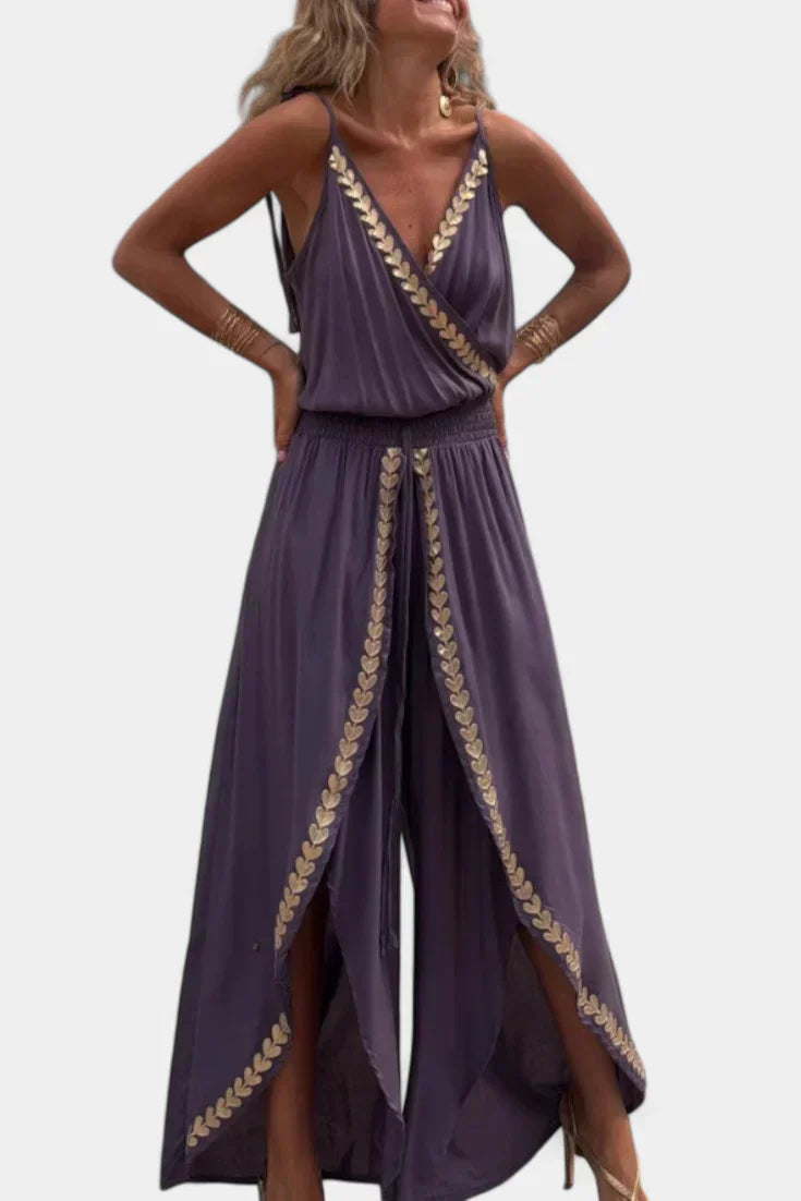 Evelisse | Gold Detail Evening Jumpsuit