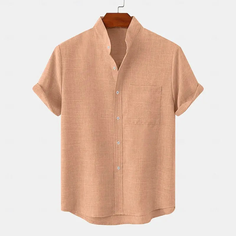 Bramwell | Men’s Linen Grandad Collar Shirt