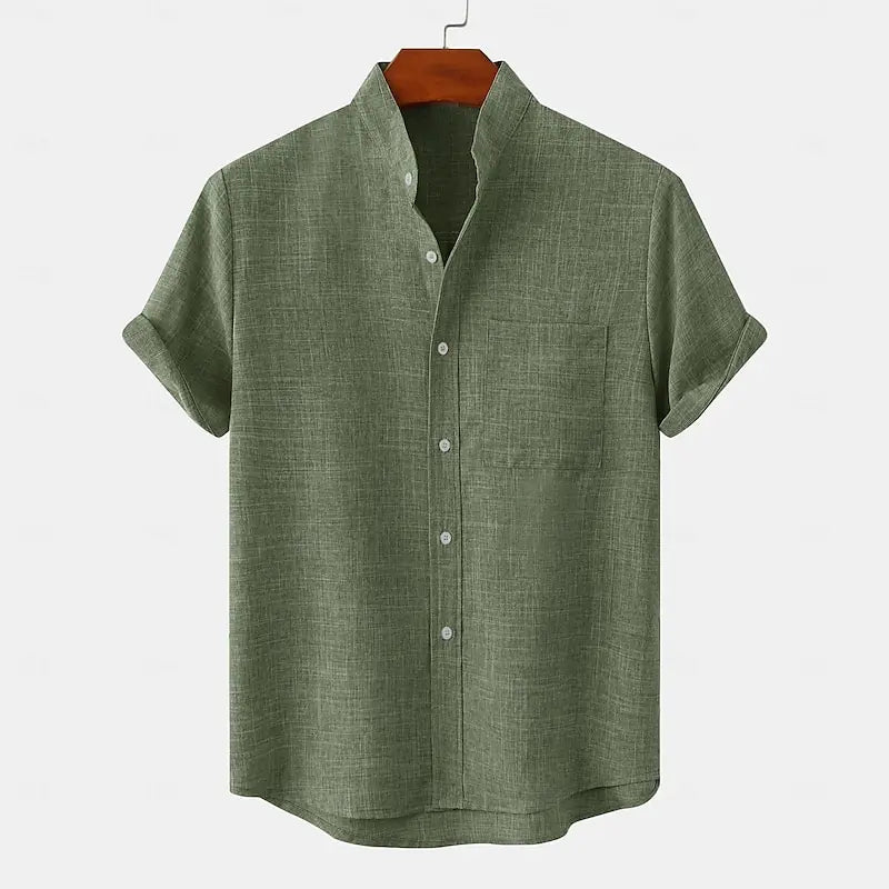 Bramwell | Men’s Linen Grandad Collar Shirt