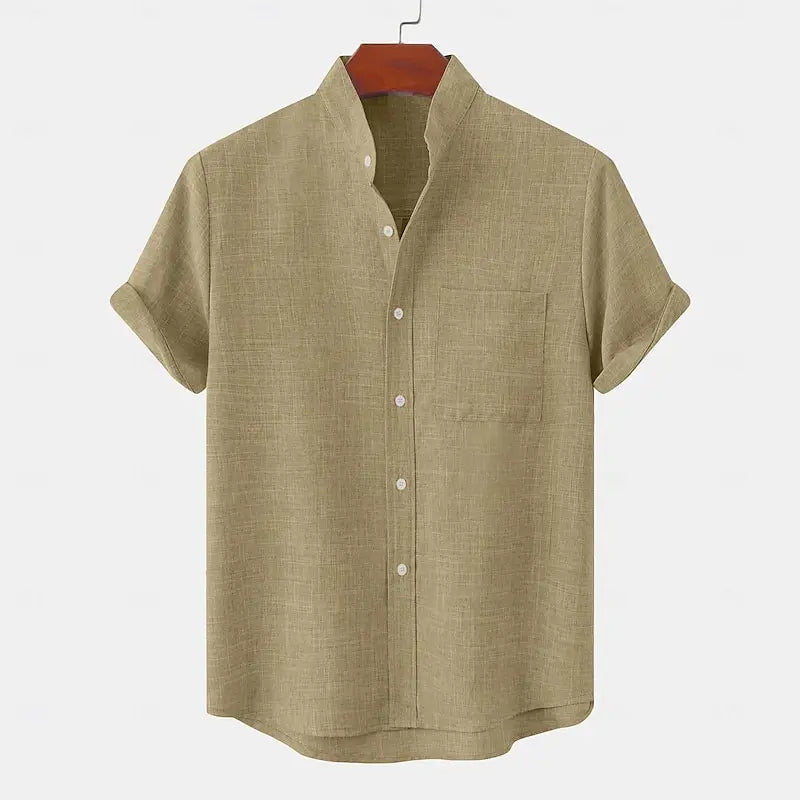 Bramwell | Men’s Linen Grandad Collar Shirt