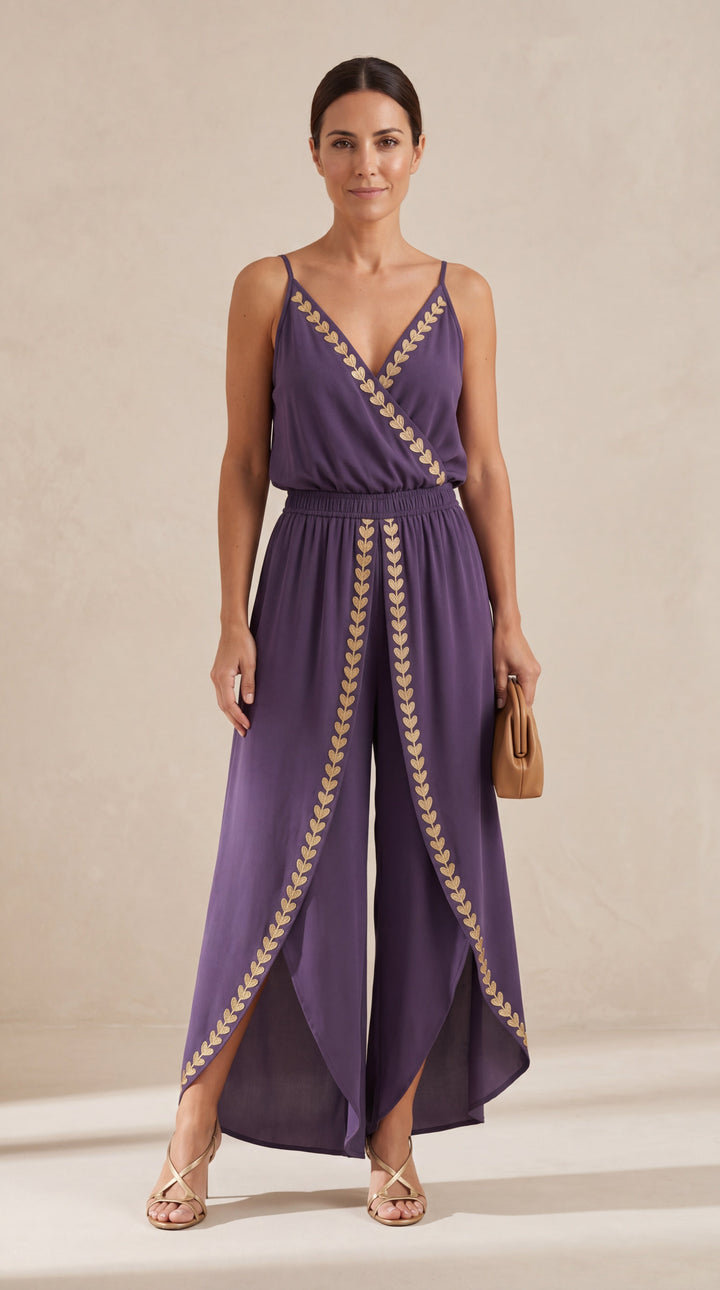 Evelisse | Gold Detail Evening Jumpsuit