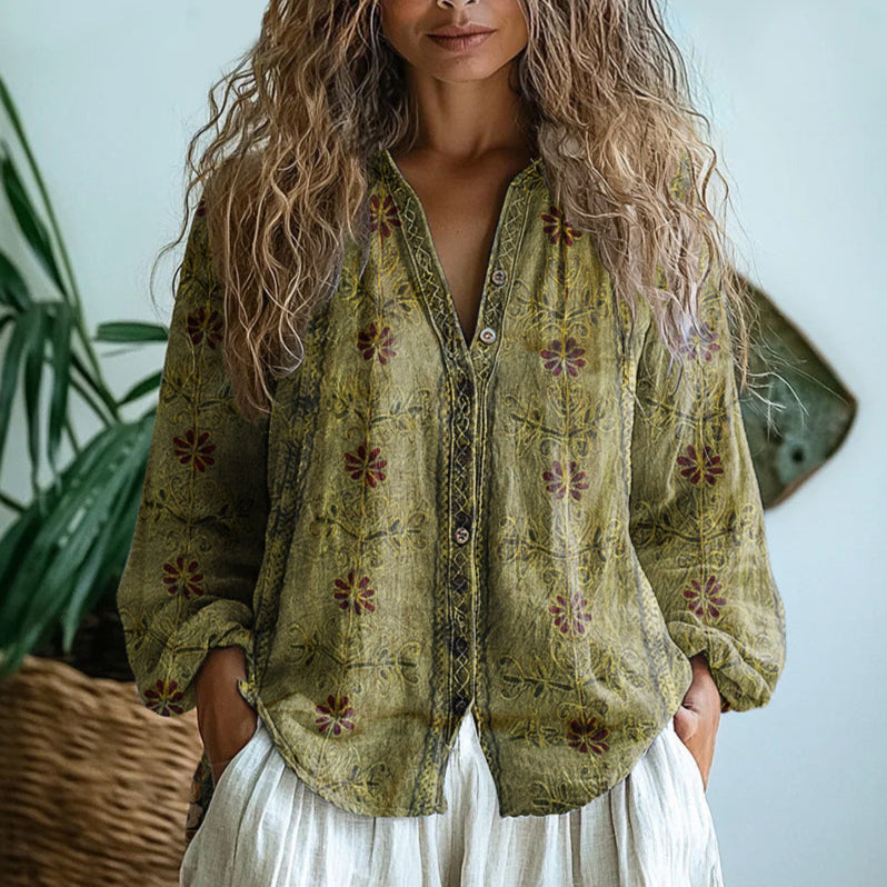Soriel | Vintage Blouse with Leaf Print