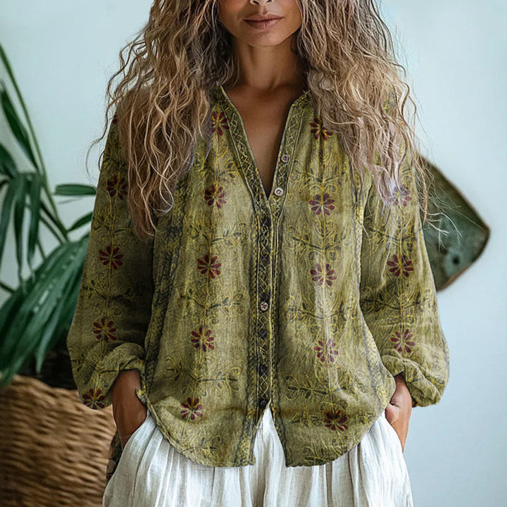 Soriel | Vintage Blouse with Leaf Print